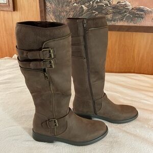 White Mountain Tall Buckle Riding Boots — Brown